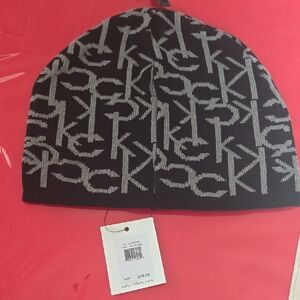Calvin Klein Black and Gray Logo Beanie